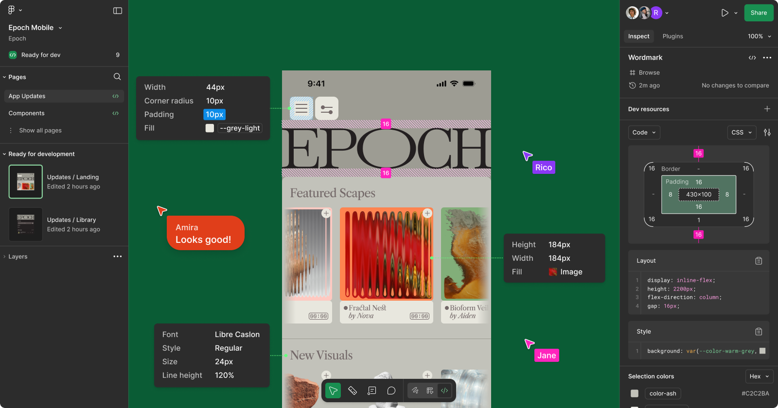 Figma canvas with annotations