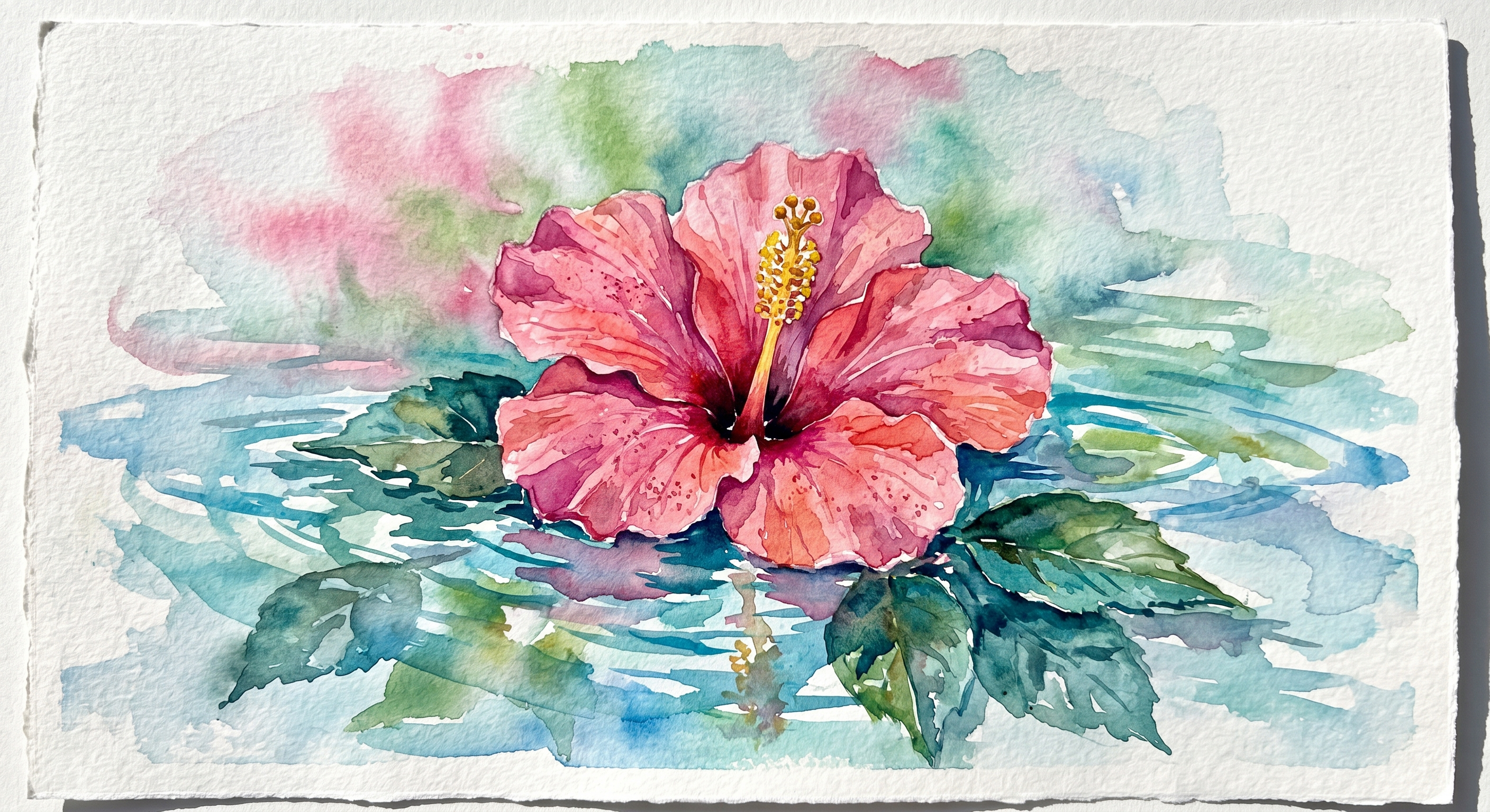 pink hibiscus watercolour — nano banana